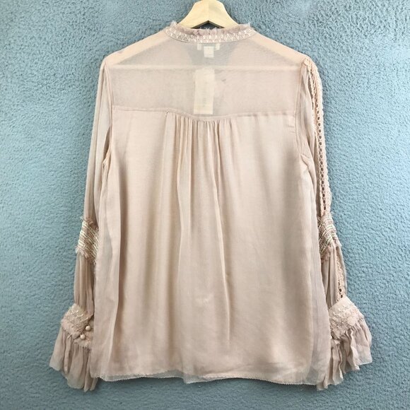 New Sundance Womens Sophia Blouse XS Peach Lace Long Sleeve Button Detail - Picture 2 of 11